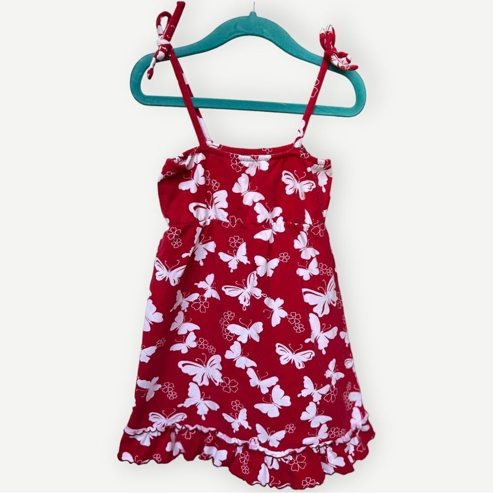 Gymboree Girls Butterfly Print Sleeveless Bow Shoulder Summer Tank Dress. 4. 4T.
